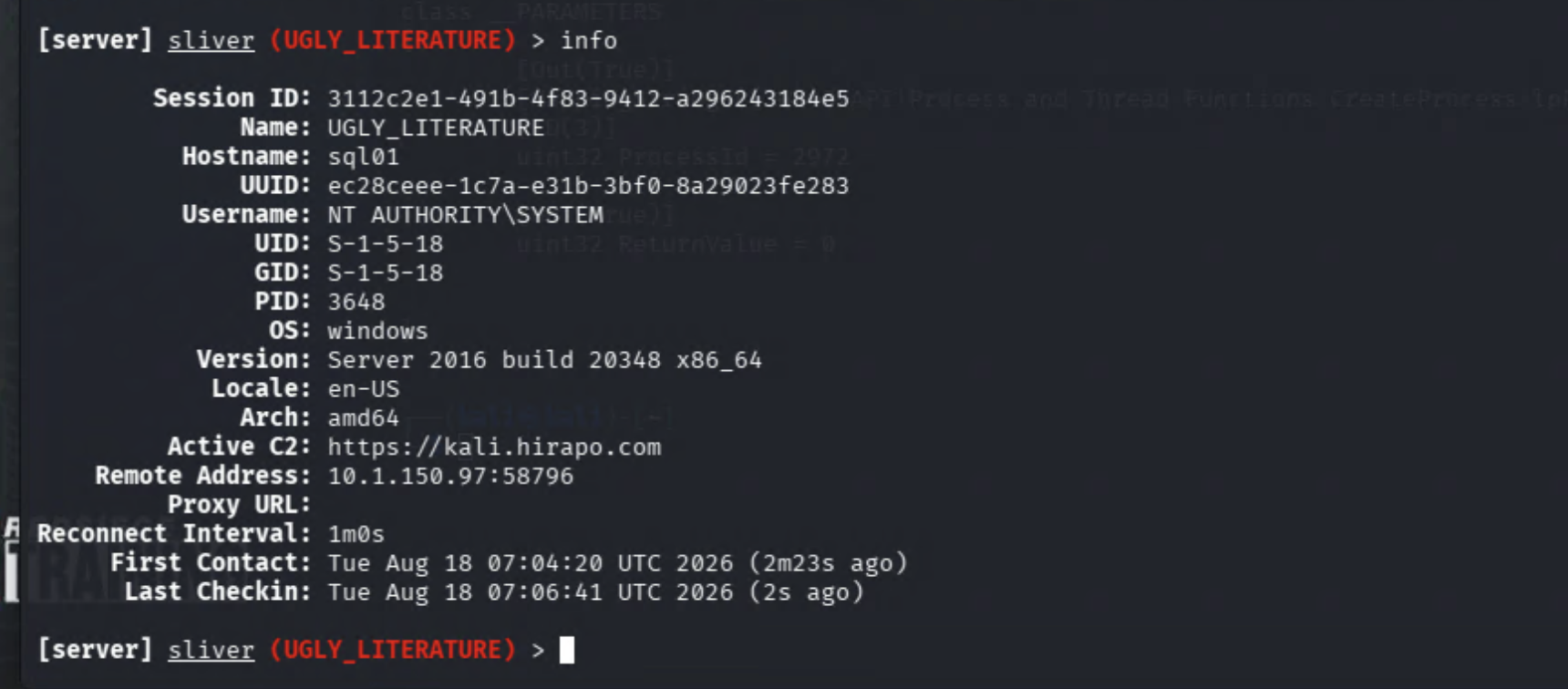 SYSTEM access verified on SQL01